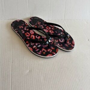 Kate Spade Nimi Black Pink Leopard Flip Flop Sandals Womens 7/8 Beach Basic